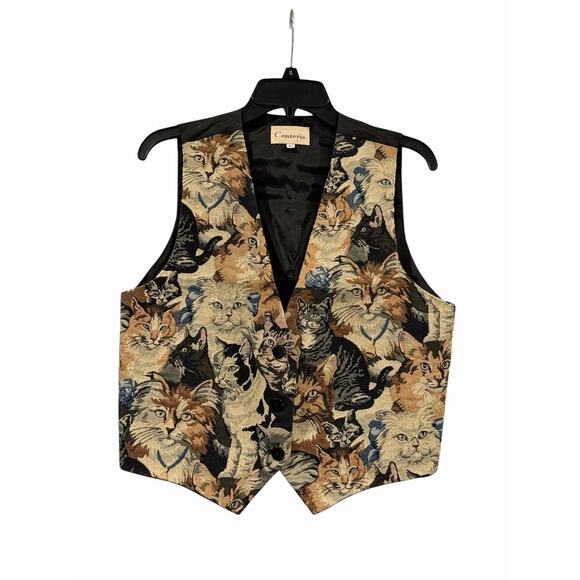 Conterio Jackets & Blazers - Vintage Conterio Cat Tapestry Embroidered Button Front Sleeveless Vest Size L